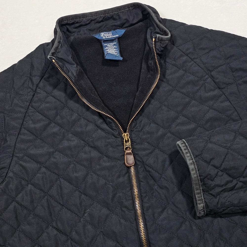 Polo Ralph Lauren Quilted Jacket Kids Boys L 16/18 Black Fleece Lined Equestrian